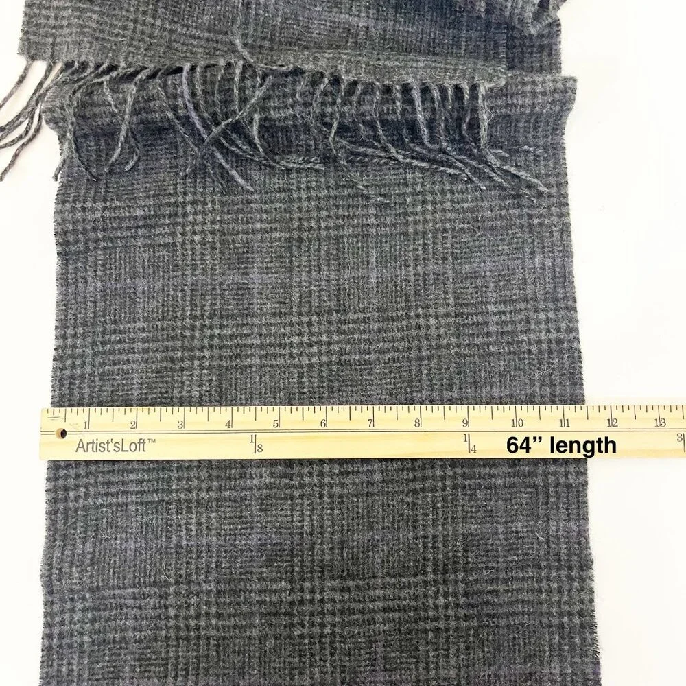 Club Room Men's Gray‎ Plaid Cashmere Scarf Fringe Trim